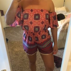 Multi colored off shoulder romper